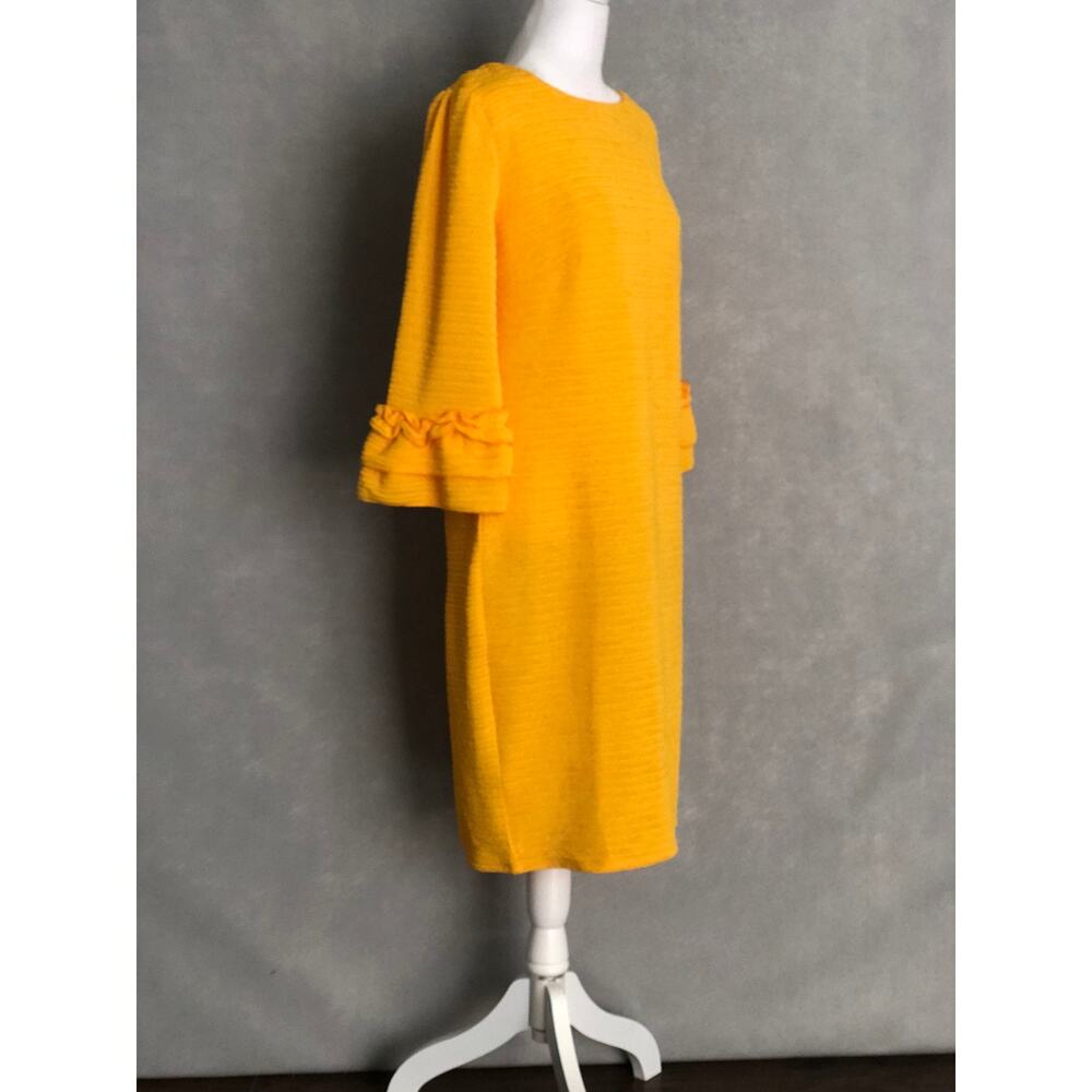 NY Collection Shift Dress Ruffle Cuff in Lemon Women's Petite Large NEW - Picture 2 of 7